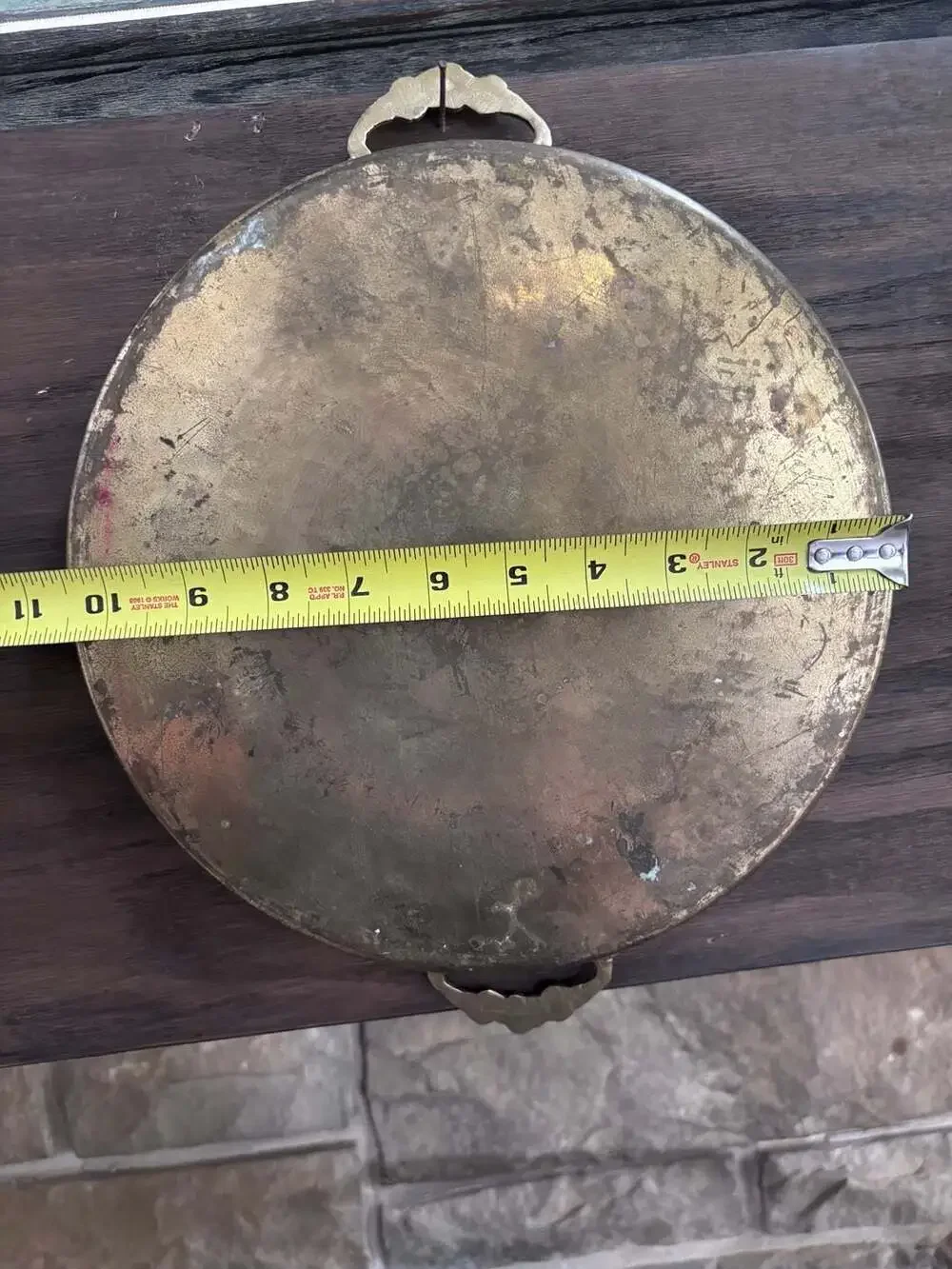 Vintage Round Brass Serving Tray with Pierced Gallery Edge and Floral Handles